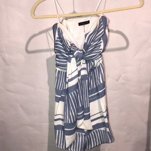 Blue and white strapless romper